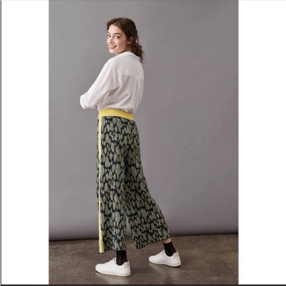 Anthropologie Hayden Wide Leg Sweater Pants Blue Yellow Stripe Small NWT - Picture 4 of 7